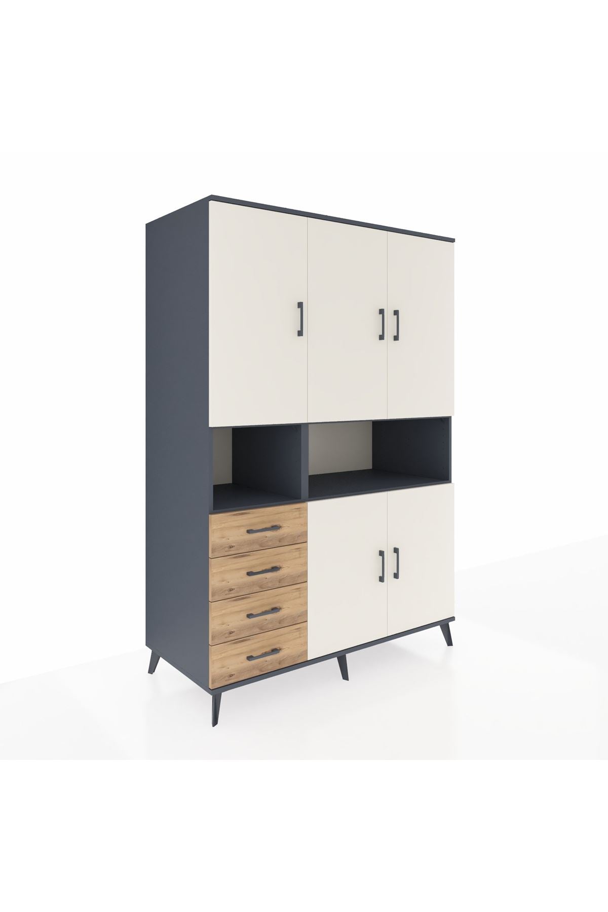 Kronos Dolap 7 Raflı 4 Çekmeceli 5 Kapaklı 132x59x195 Antrasit-Aytaşı/Çam