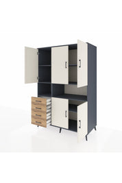 Kronos Dolap 7 Raflı 4 Çekmeceli 5 Kapaklı 132x59x195 Antrasit-Aytaşı/Çam