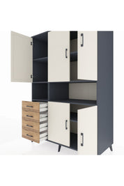 Kronos Dolap 7 Raflı 4 Çekmeceli 5 Kapaklı 132x59x195 Antrasit-Aytaşı/Çam