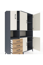 Kronos Dolap 7 Raflı 4 Çekmeceli 5 Kapaklı 132x59x195 Antrasit-Aytaşı/Çam