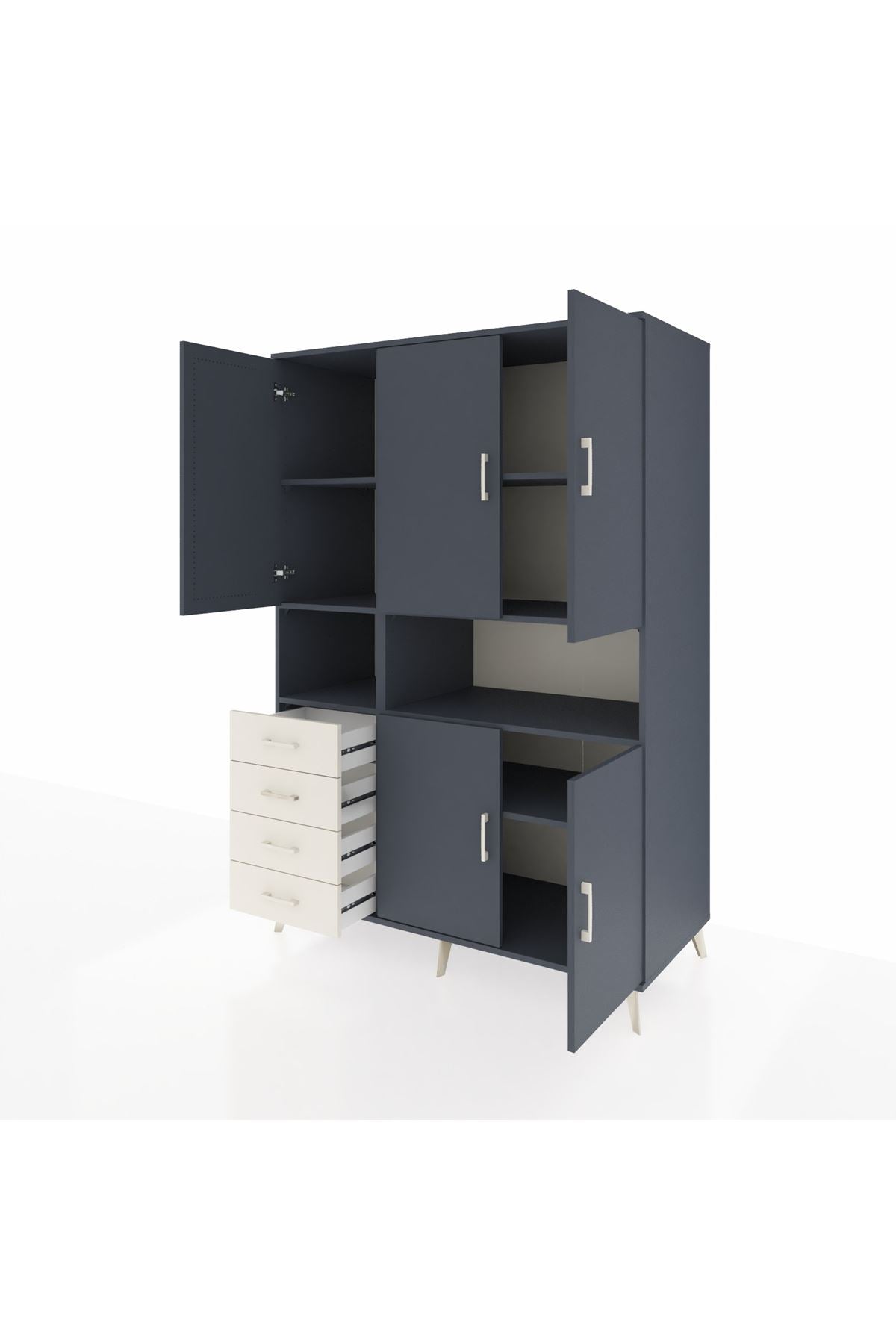 Kronos Dolap 7 Raflı 4 Çekmeceli 5 Kapaklı 132x59x195 Antrasit-Antrasit/Aytaşı