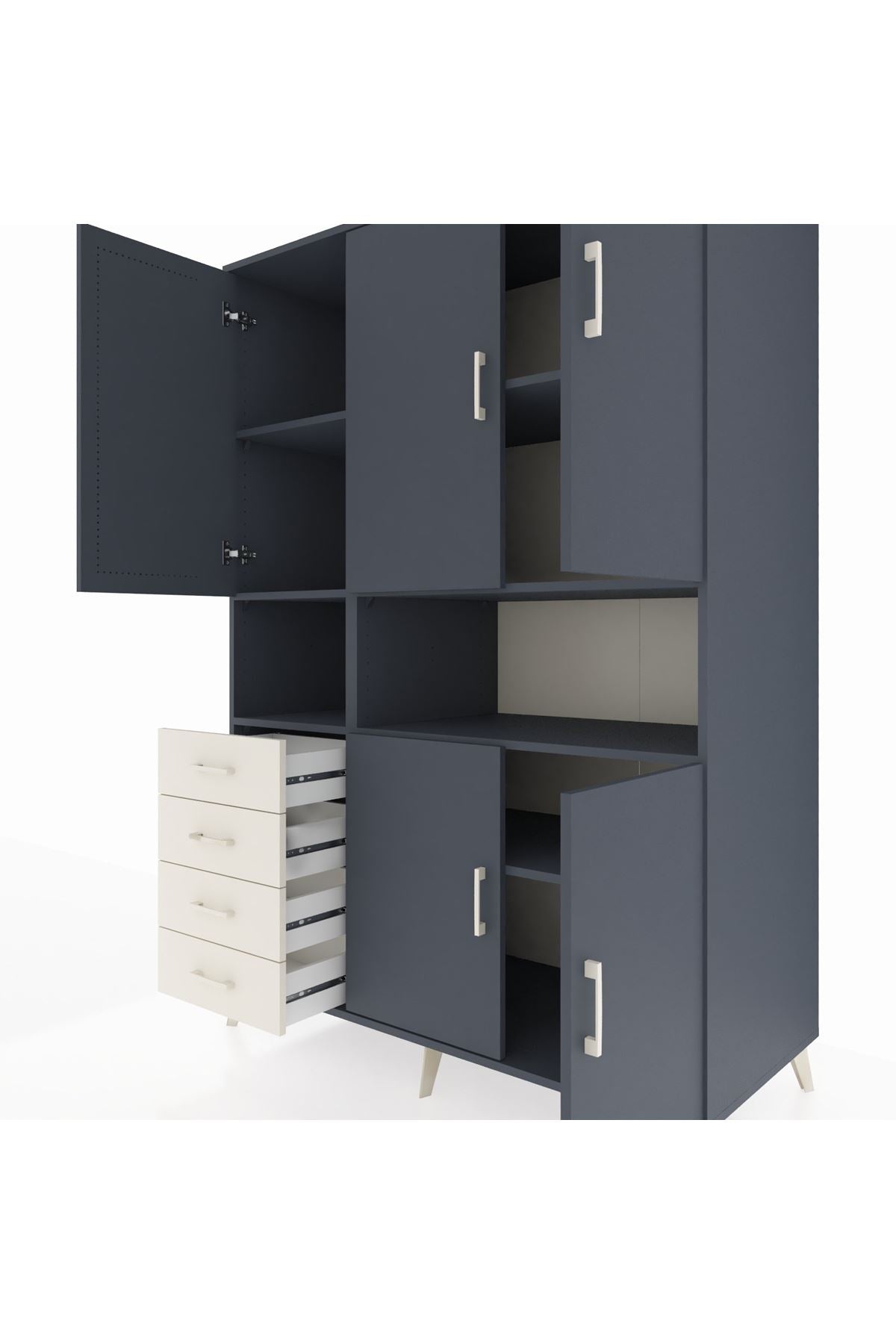 Kronos Dolap 7 Raflı 4 Çekmeceli 5 Kapaklı 132x59x195 Antrasit-Antrasit/Aytaşı