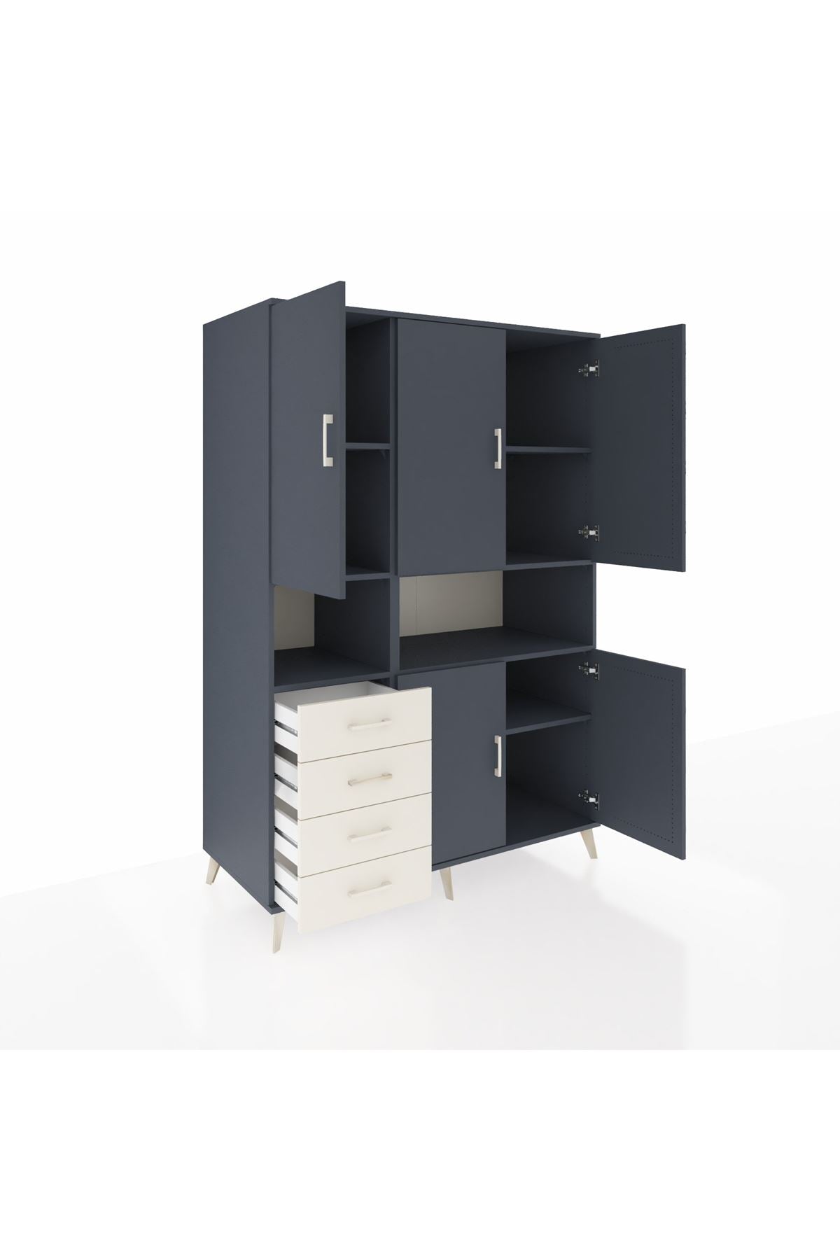 Kronos Dolap 7 Raflı 4 Çekmeceli 5 Kapaklı 132x59x195 Antrasit-Antrasit/Aytaşı