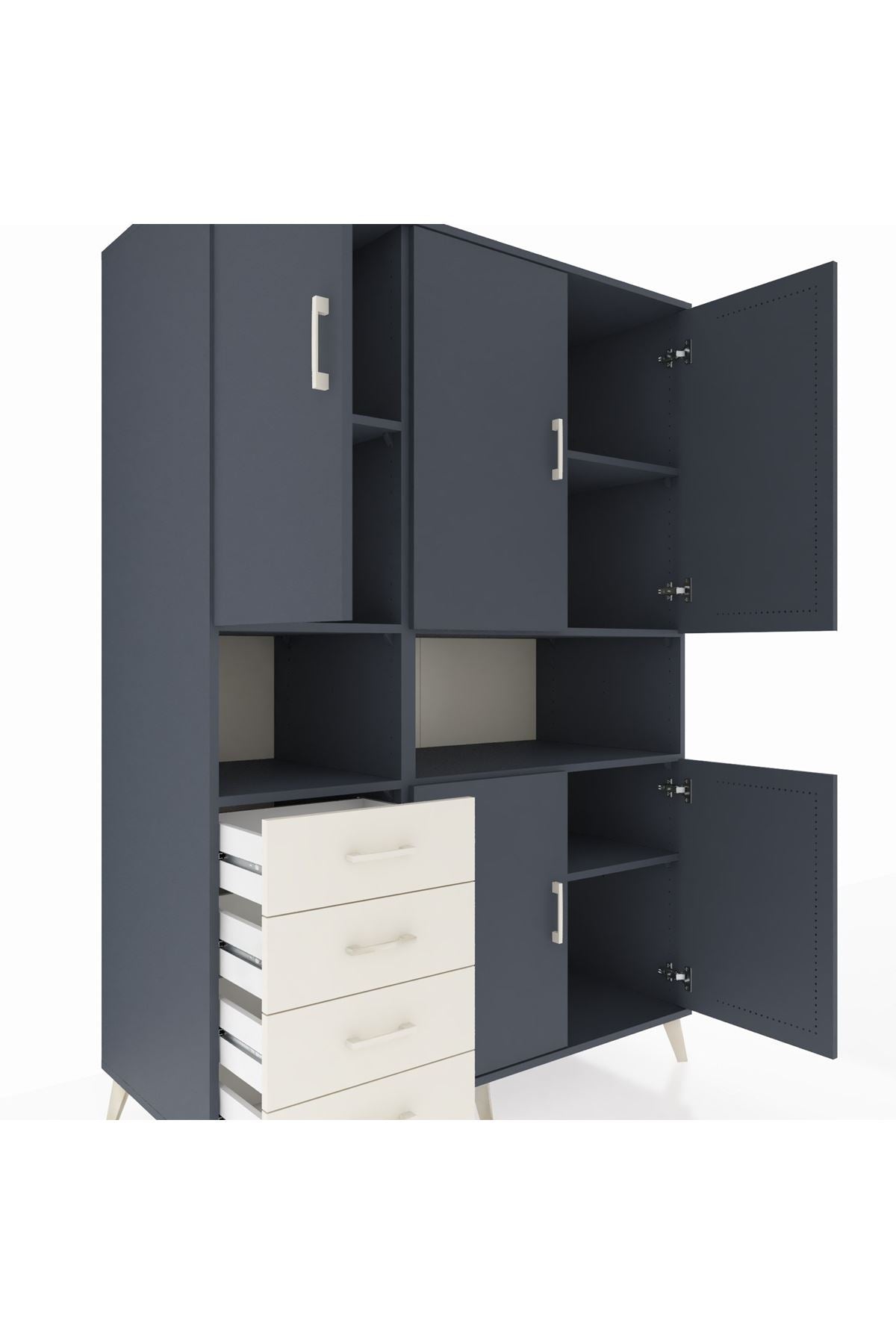 Kronos Dolap 7 Raflı 4 Çekmeceli 5 Kapaklı 132x59x195 Antrasit-Antrasit/Aytaşı