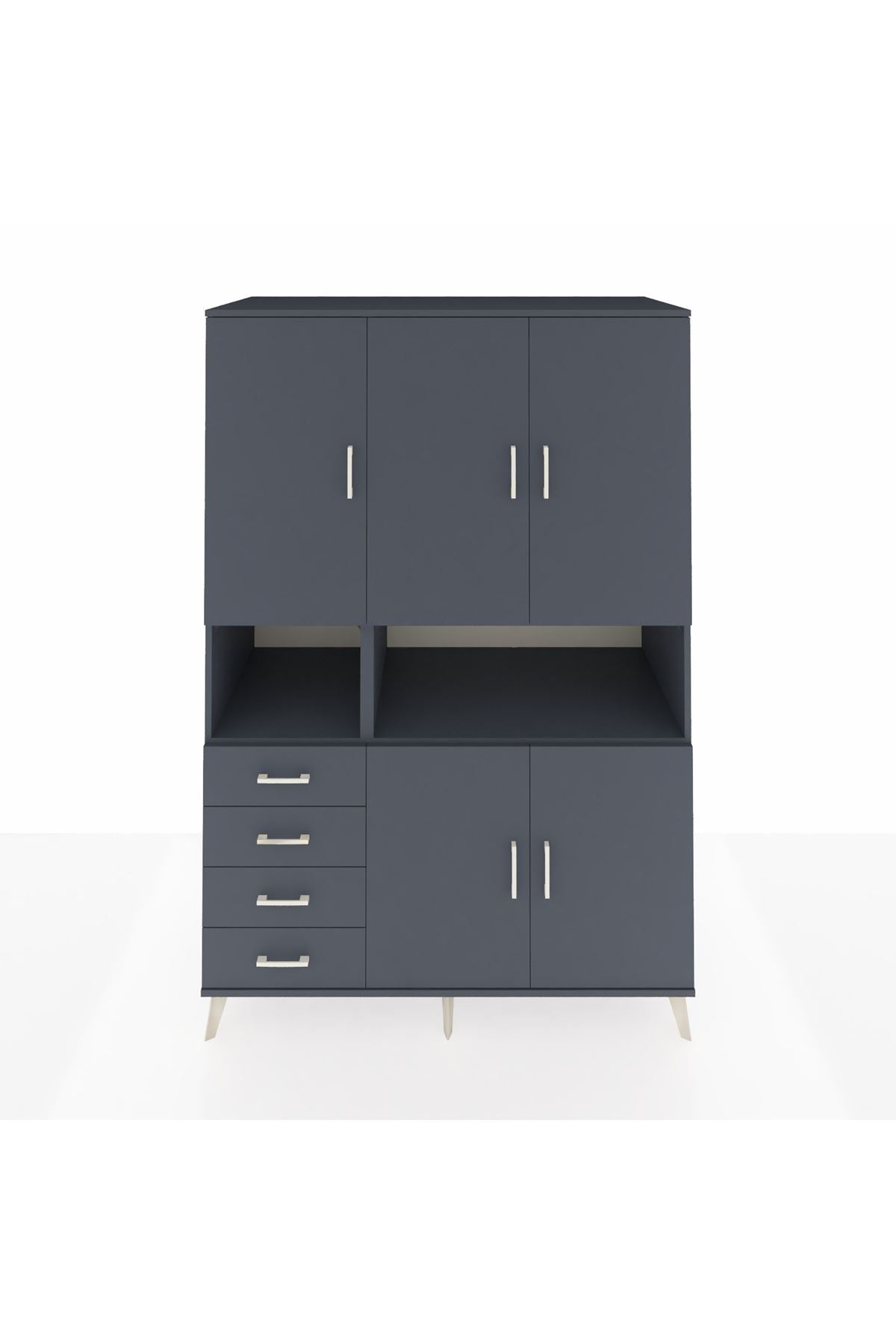 Kronos Dolap 7 Raflı 4 Çekmeceli 5 Kapaklı 132x59x195 Antrasit-Antrasit/Antrasit