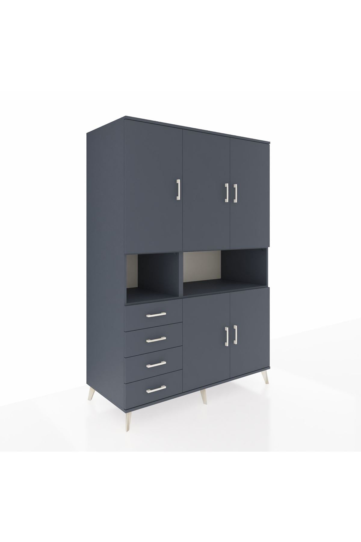 Kronos Dolap 7 Raflı 4 Çekmeceli 5 Kapaklı 132x59x195 Antrasit-Antrasit/Antrasit