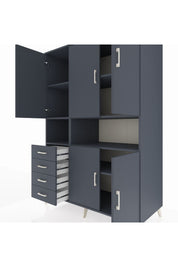 Kronos Dolap 7 Raflı 4 Çekmeceli 5 Kapaklı 132x59x195 Antrasit-Antrasit/Antrasit