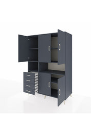 Kronos Dolap 7 Raflı 4 Çekmeceli 5 Kapaklı 132x59x195 Antrasit-Antrasit/Antrasit