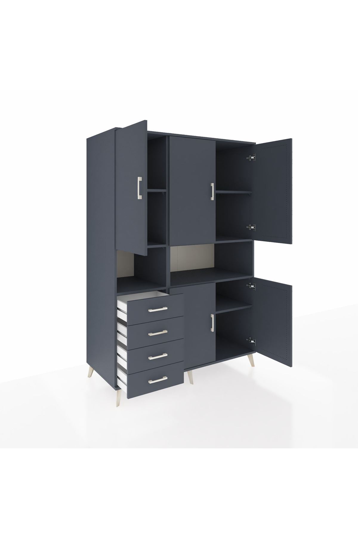 Kronos Dolap 7 Raflı 4 Çekmeceli 5 Kapaklı 132x59x195 Antrasit-Antrasit/Antrasit
