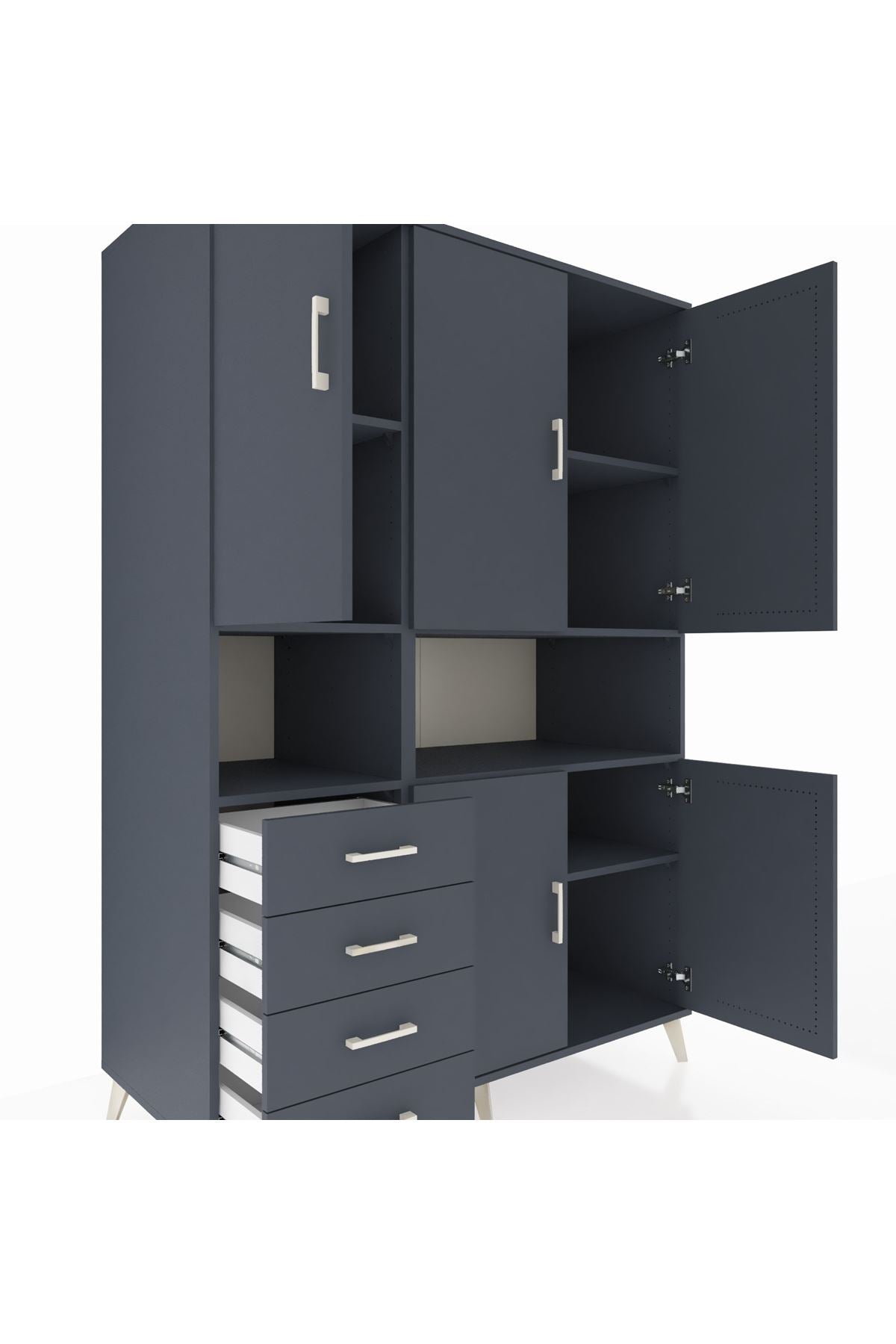 Kronos Dolap 7 Raflı 4 Çekmeceli 5 Kapaklı 132x59x195 Antrasit-Antrasit/Antrasit