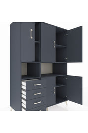 Kronos Dolap 7 Raflı 4 Çekmeceli 5 Kapaklı 132x59x195 Antrasit-Antrasit/Antrasit