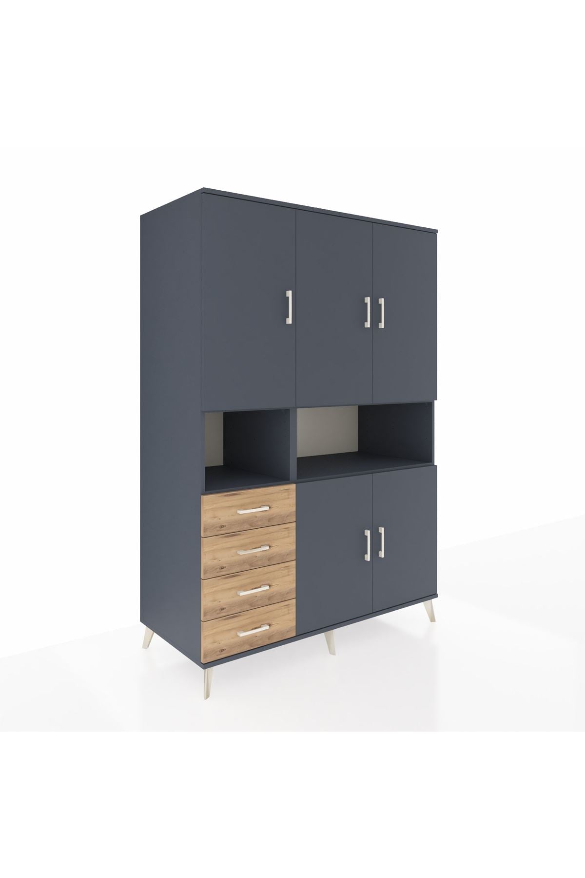 Kronos Dolap 7 Raflı 4 Çekmeceli 5 Kapaklı 132x59x195 Antrasit-Antrasit/Çam