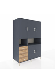 Kronos Dolap 7 Raflı 4 Çekmeceli 5 Kapaklı 132x59x195 Antrasit-Antrasit/Çam