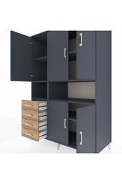 Kronos Dolap 7 Raflı 4 Çekmeceli 5 Kapaklı 132x59x195 Antrasit-Antrasit/Çam