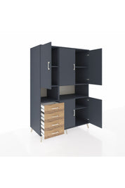 Kronos Dolap 7 Raflı 4 Çekmeceli 5 Kapaklı 132x59x195 Antrasit-Antrasit/Çam