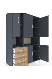 Kronos Dolap 7 Raflı 4 Çekmeceli 5 Kapaklı 132x59x195 Antrasit-Antrasit/Çam