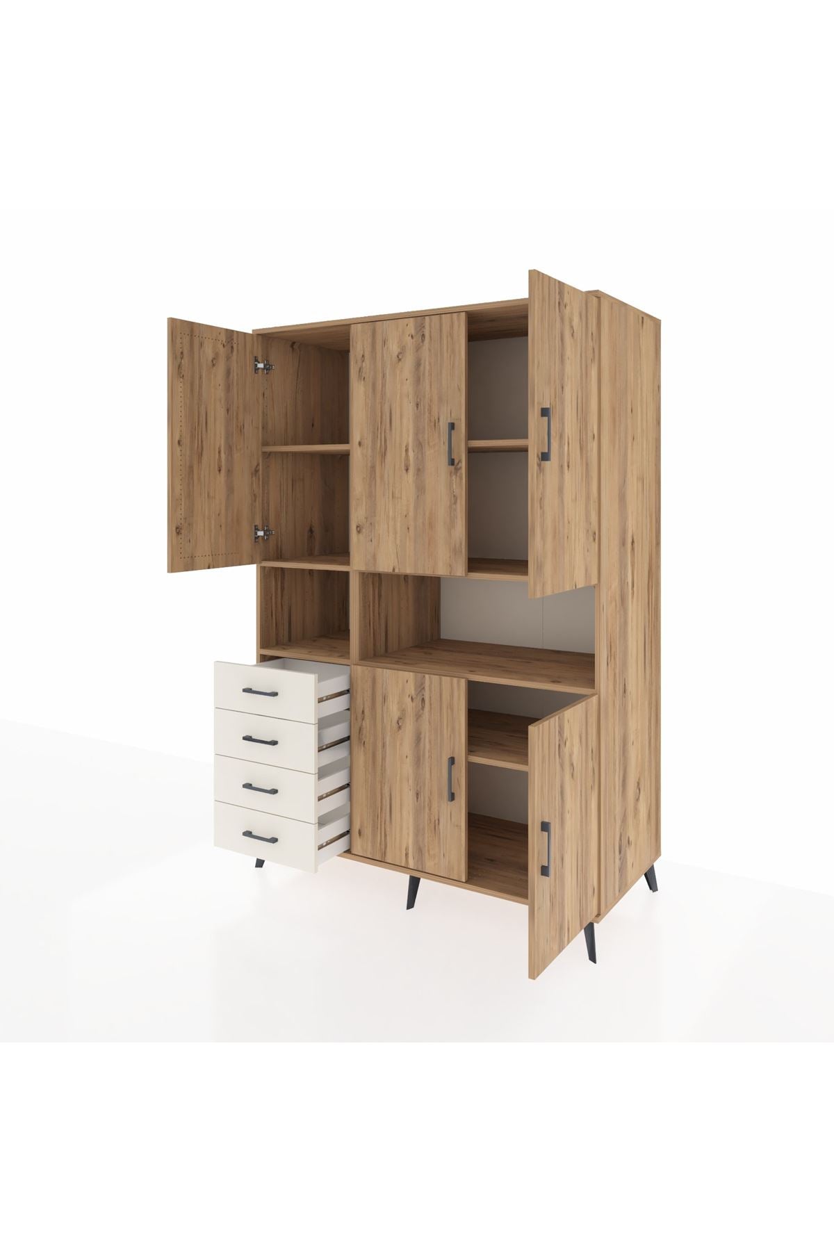 Kronos Dolap 7 Raflı 4 Çekmeceli 5 Kapaklı 132x59x195 Çam-Çam/Aytaşı