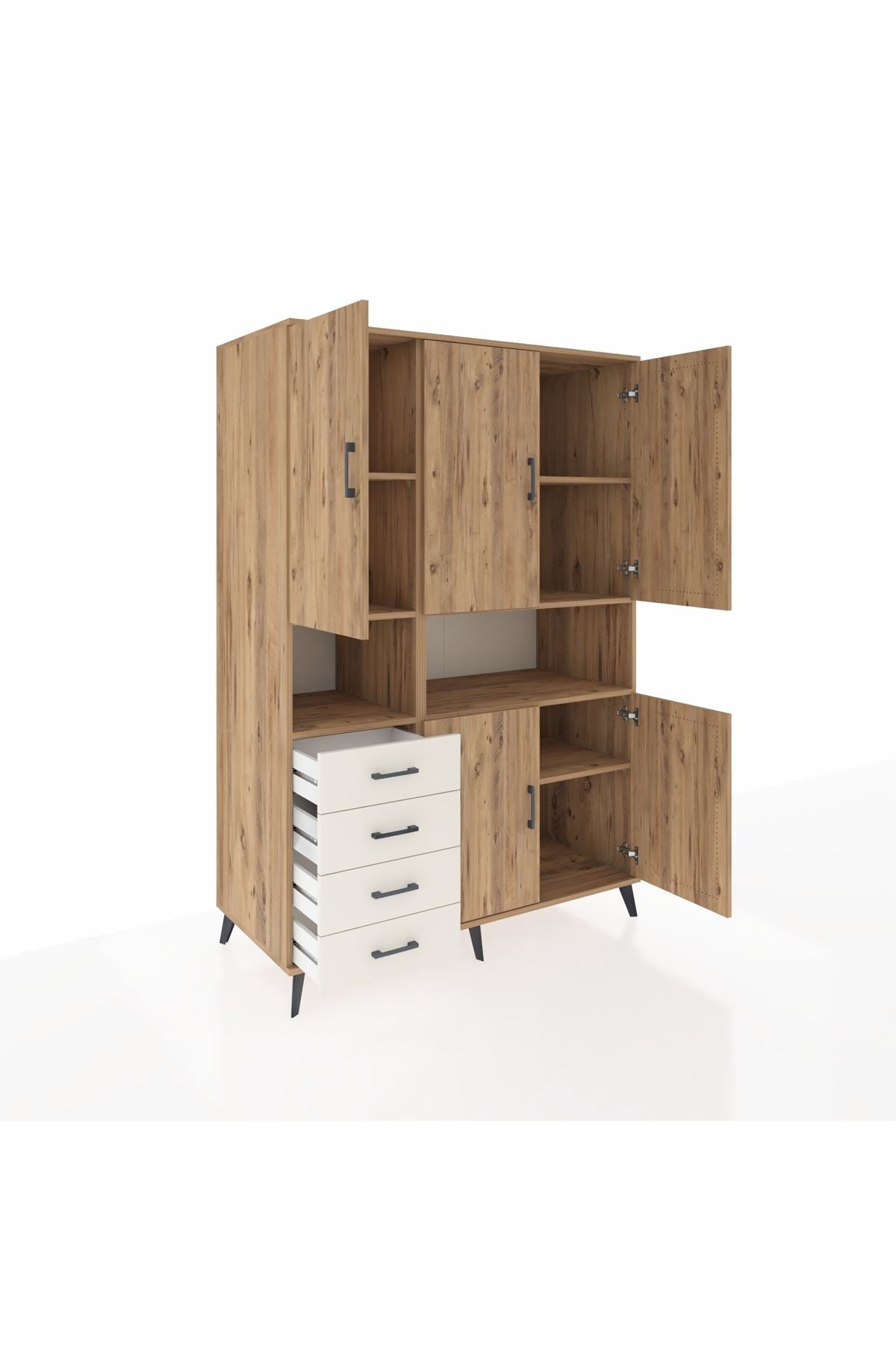 Kronos Dolap 7 Raflı 4 Çekmeceli 5 Kapaklı 132x59x195 Çam-Çam/Aytaşı