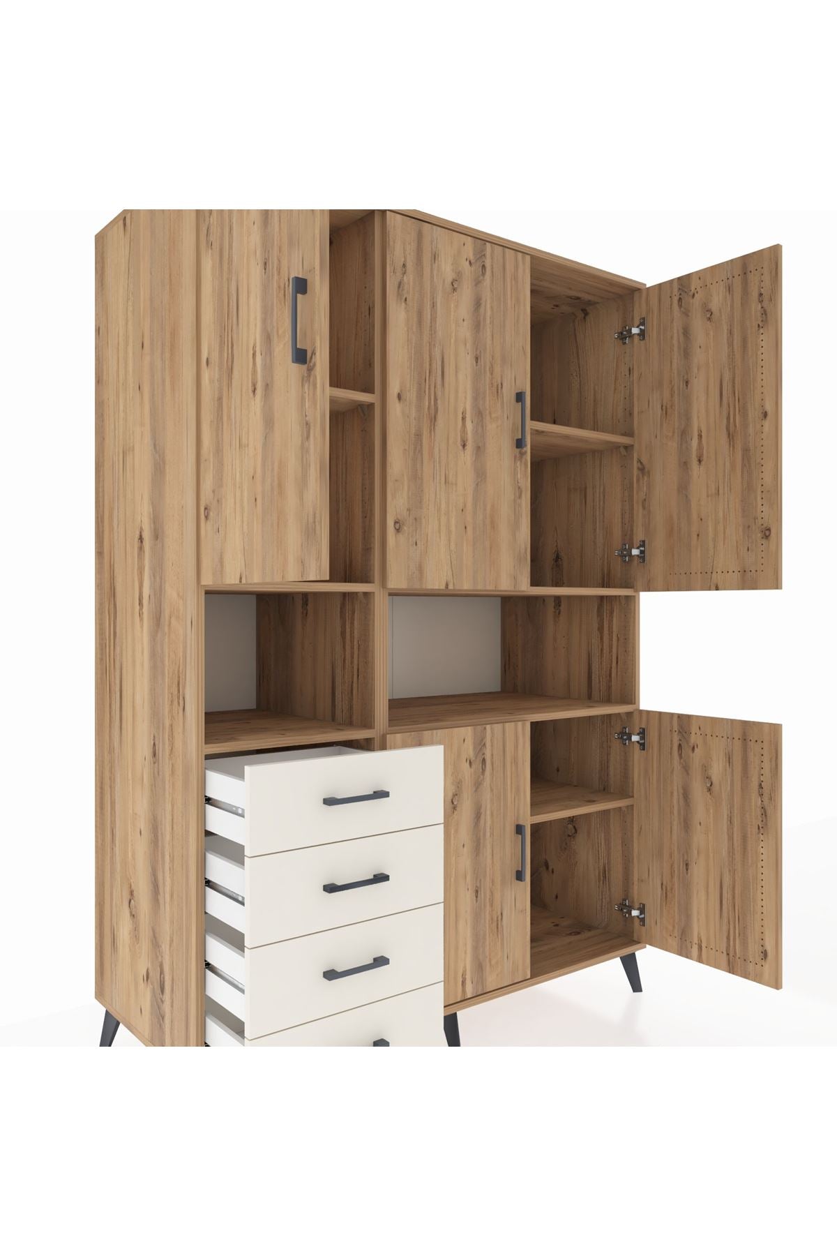 Kronos Dolap 7 Raflı 4 Çekmeceli 5 Kapaklı 132x59x195 Çam-Çam/Aytaşı