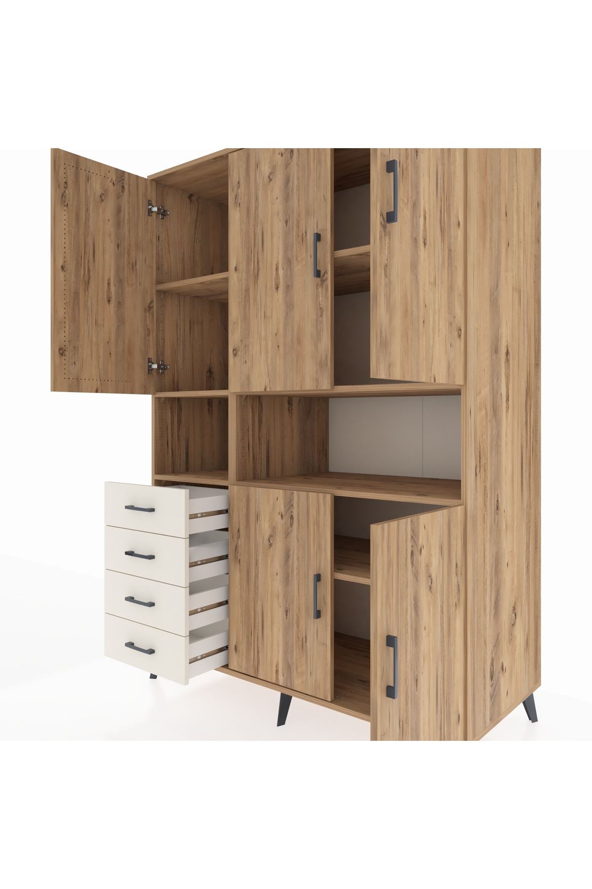 Kronos Dolap 7 Raflı 4 Çekmeceli 5 Kapaklı 132x59x195 Çam-Çam/Aytaşı