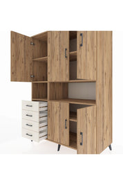 Kronos Dolap 7 Raflı 4 Çekmeceli 5 Kapaklı 132x59x195 Çam-Çam/Aytaşı