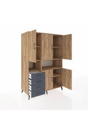 Kronos Dolap 7 Raflı 4 Çekmeceli 5 Kapaklı 132x59x195 Çam-Çam/Antrasit