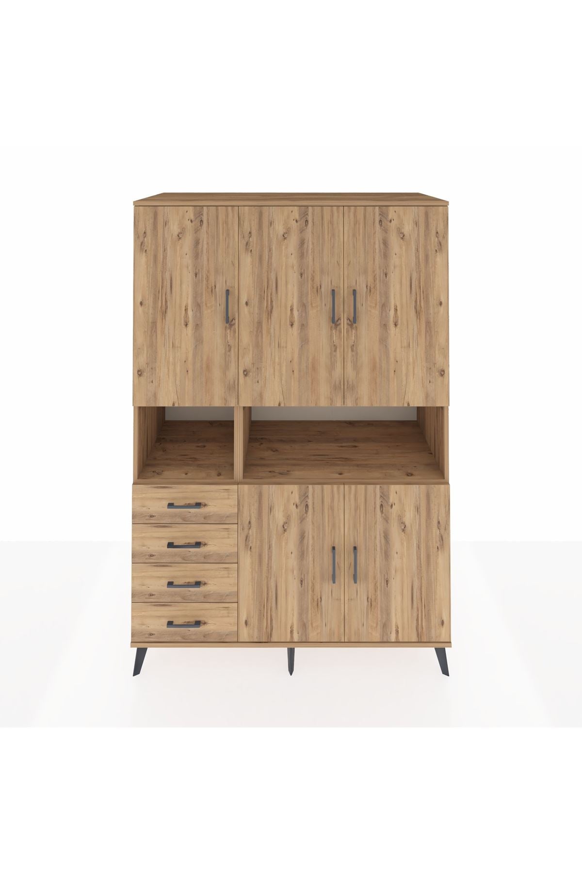 Kronos Dolap 7 Raflı 4 Çekmeceli 5 Kapaklı 132x59x195 Çam-Çam/Çam