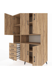 Kronos Dolap 7 Raflı 4 Çekmeceli 5 Kapaklı 132x59x195 Çam-Çam/Çam