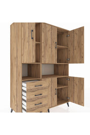 Kronos Dolap 7 Raflı 4 Çekmeceli 5 Kapaklı 132x59x195 Çam-Çam/Çam