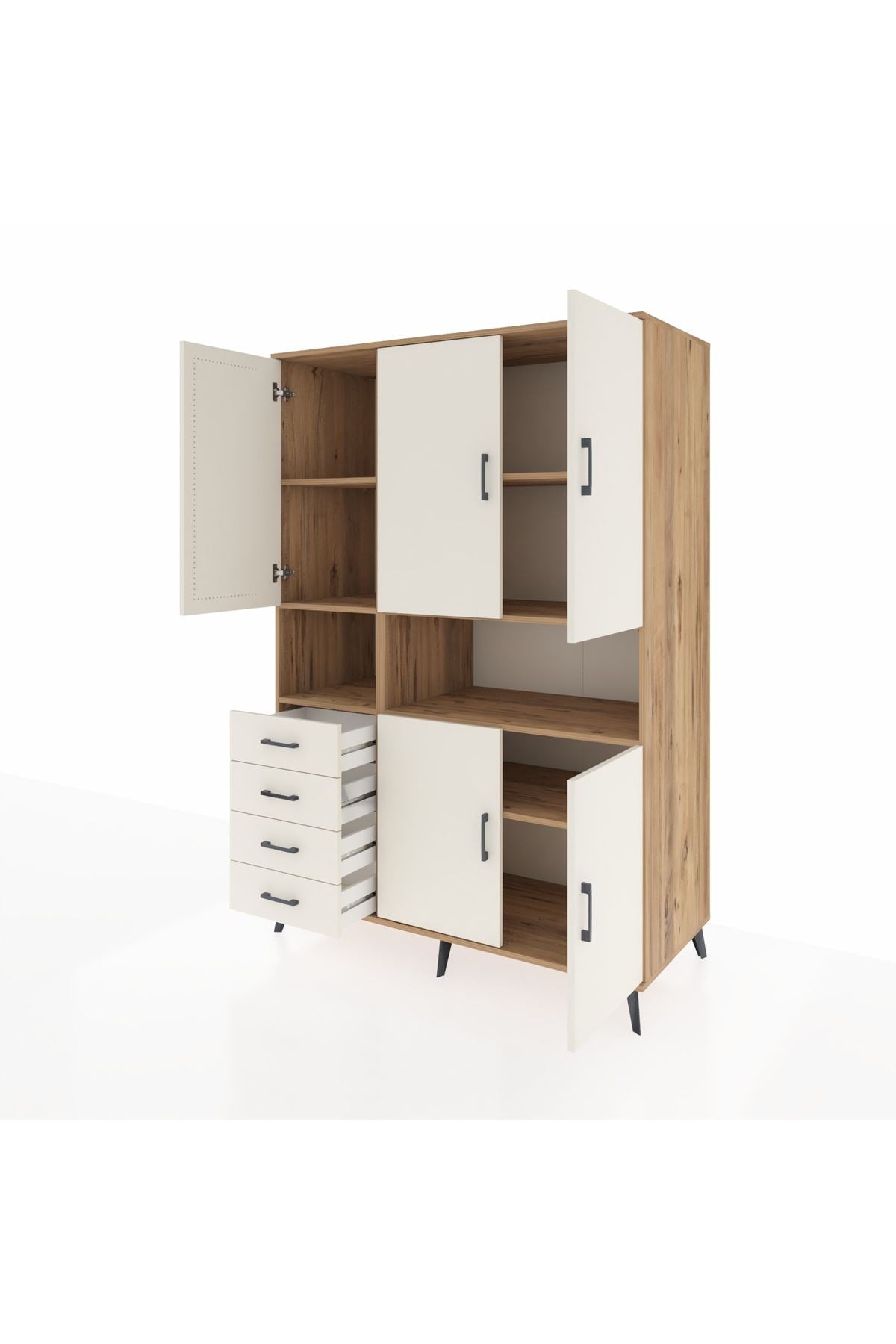 Kronos Dolap 7 Raflı 4 Çekmeceli 5 Kapaklı 132x59x195 Çam-Aytaşı/Aytaşı