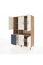 Kronos Dolap 7 Raflı 4 Çekmeceli 5 Kapaklı 132x59x195 Çam-Aytaşı/Antrasit