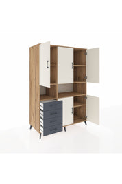 Kronos Dolap 7 Raflı 4 Çekmeceli 5 Kapaklı 132x59x195 Çam-Aytaşı/Antrasit