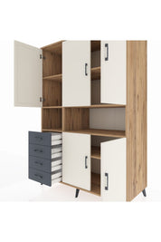 Kronos Dolap 7 Raflı 4 Çekmeceli 5 Kapaklı 132x59x195 Çam-Aytaşı/Antrasit