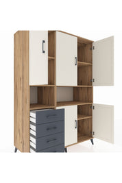 Kronos Dolap 7 Raflı 4 Çekmeceli 5 Kapaklı 132x59x195 Çam-Aytaşı/Antrasit