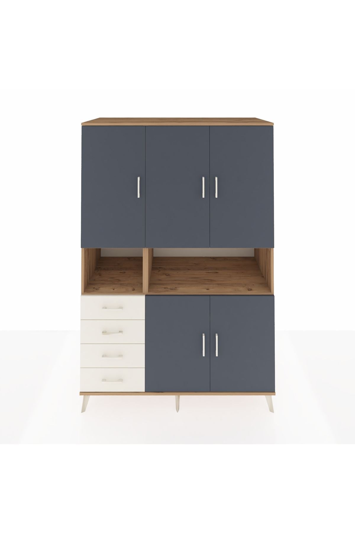 Kronos Dolap 7 Raflı 4 Çekmeceli 5 Kapaklı 132x59x195 Çam-Antrasit/Aytaşı