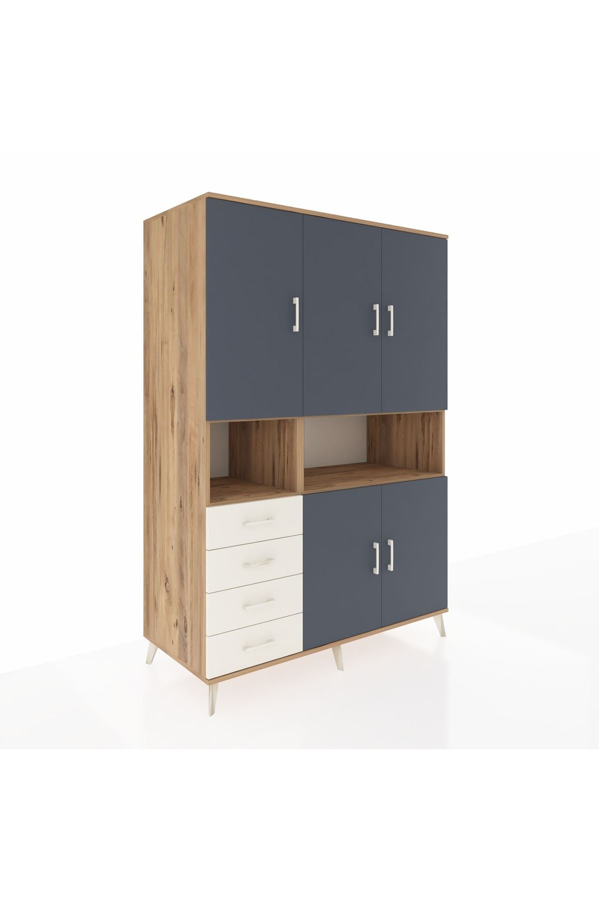 Kronos Dolap 7 Raflı 4 Çekmeceli 5 Kapaklı 132x59x195 Çam-Antrasit/Aytaşı