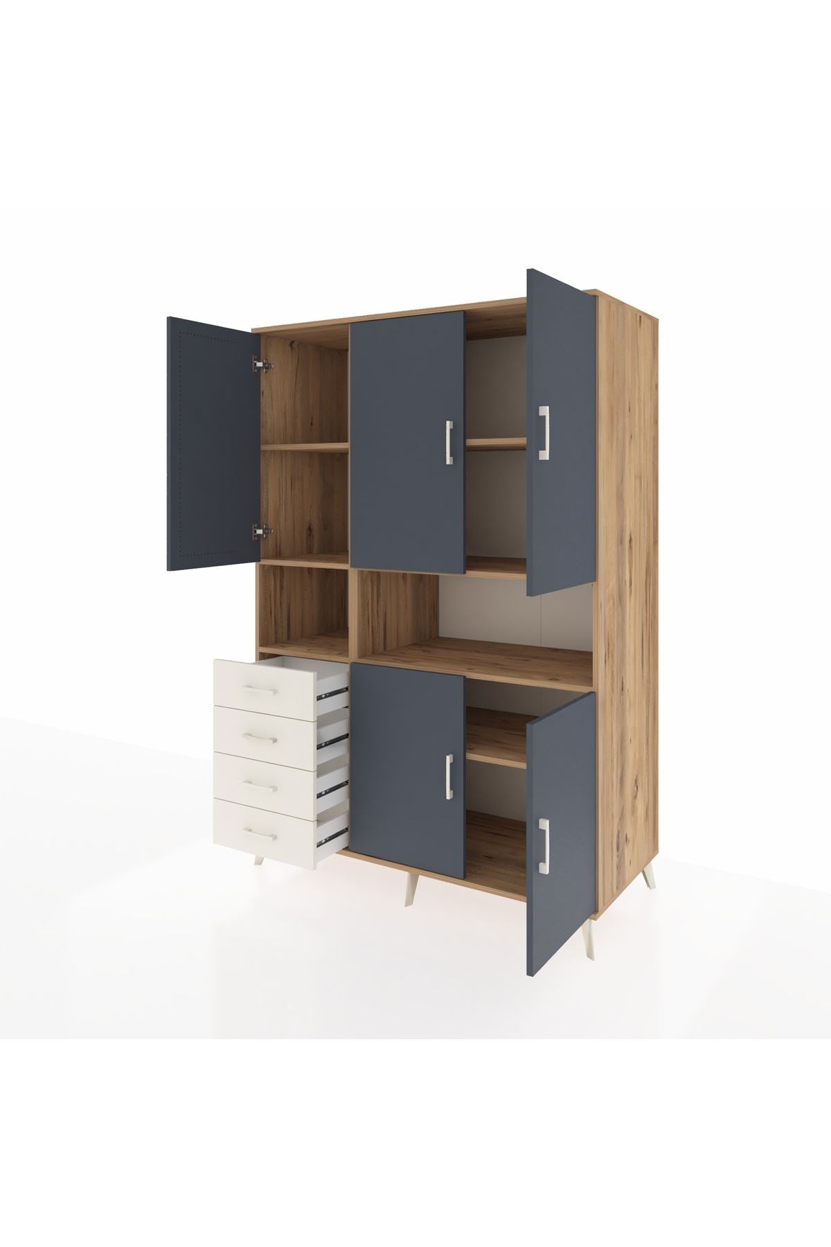 Kronos Dolap 7 Raflı 4 Çekmeceli 5 Kapaklı 132x59x195 Çam-Antrasit/Aytaşı