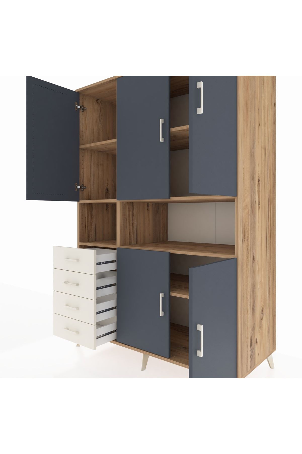 Kronos Dolap 7 Raflı 4 Çekmeceli 5 Kapaklı 132x59x195 Çam-Antrasit/Aytaşı