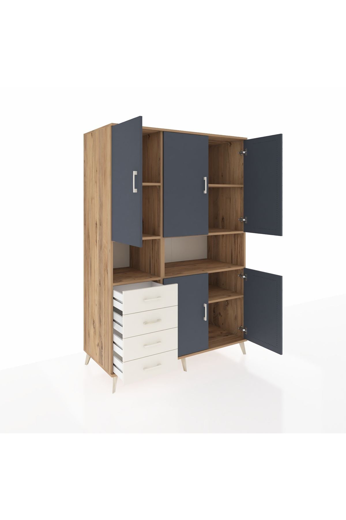 Kronos Dolap 7 Raflı 4 Çekmeceli 5 Kapaklı 132x59x195 Çam-Antrasit/Aytaşı