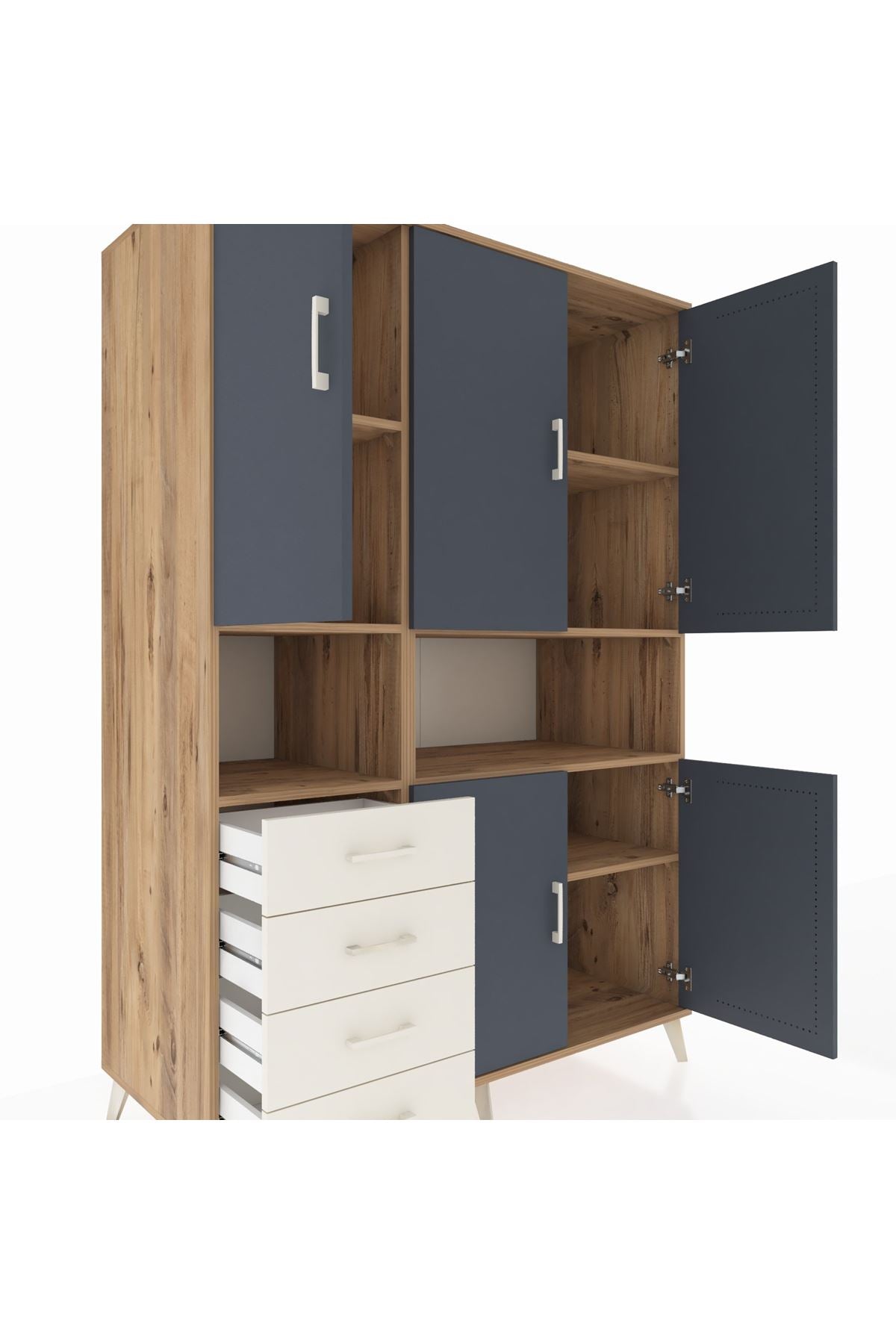 Kronos Dolap 7 Raflı 4 Çekmeceli 5 Kapaklı 132x59x195 Çam-Antrasit/Aytaşı