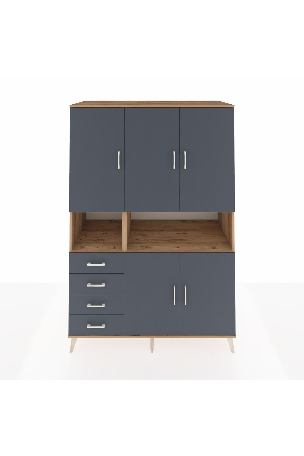 Kronos Dolap 7 Raflı 4 Çekmeceli 5 Kapaklı 132x59x195 Çam-Antrasit/Antrasit