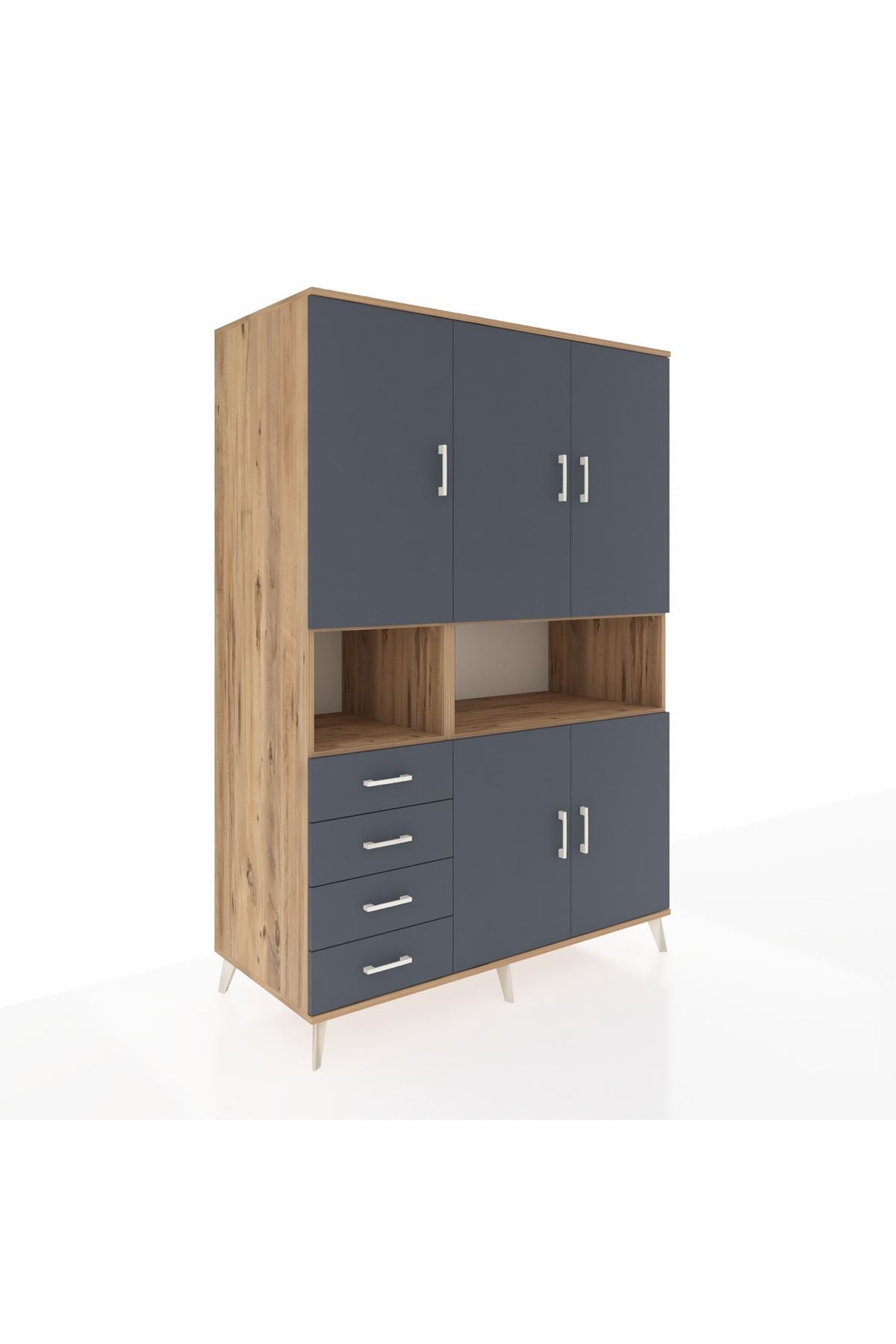 Kronos Dolap 7 Raflı 4 Çekmeceli 5 Kapaklı 132x59x195 Çam-Antrasit/Antrasit