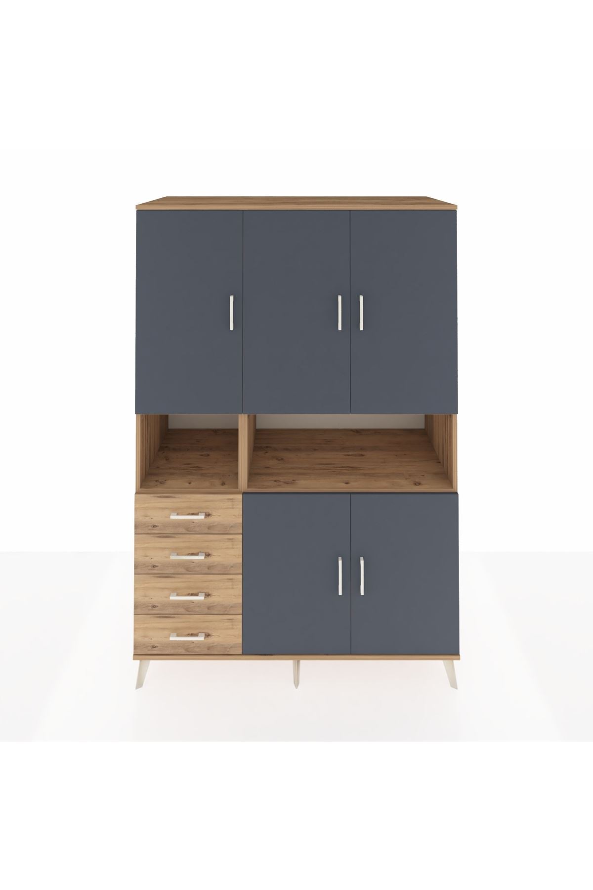 Kronos Dolap 7 Raflı 4 Çekmeceli 5 Kapaklı 132x59x195 Çam-Antrasit/Çam