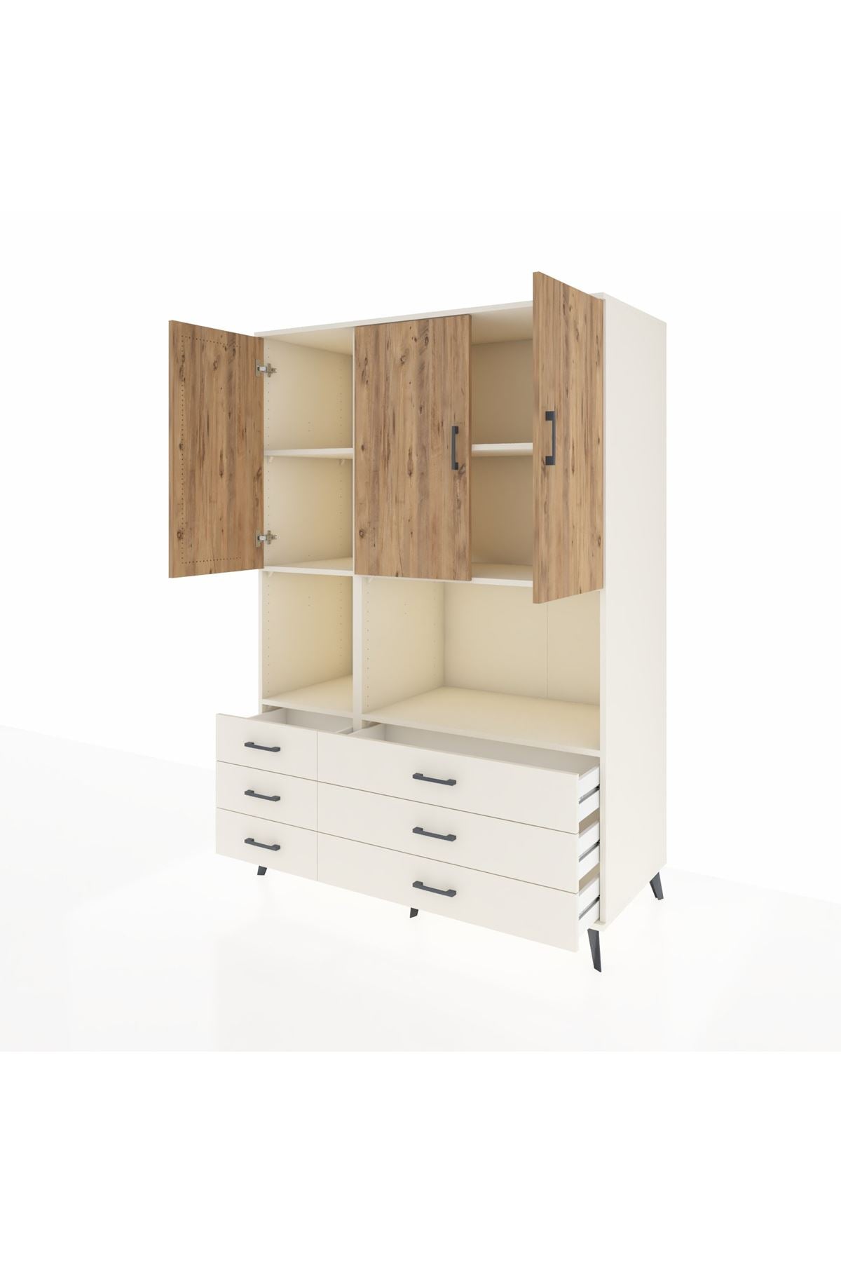 Kronos Dolap 6 Raflı 6 Çekmeceli 3 Kapaklı 132x59x195 Aytaşı-Çam/Aytaşı