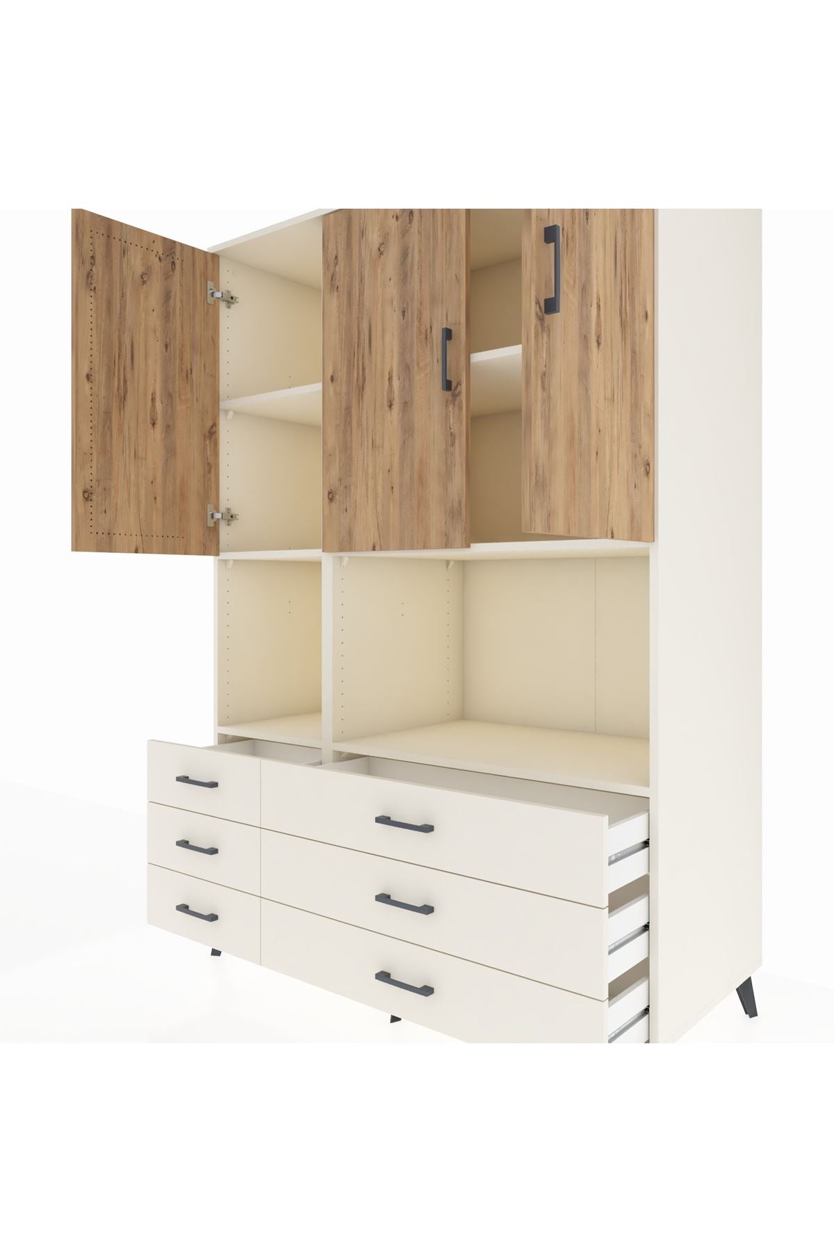 Kronos Dolap 6 Raflı 6 Çekmeceli 3 Kapaklı 132x59x195 Aytaşı-Çam/Aytaşı