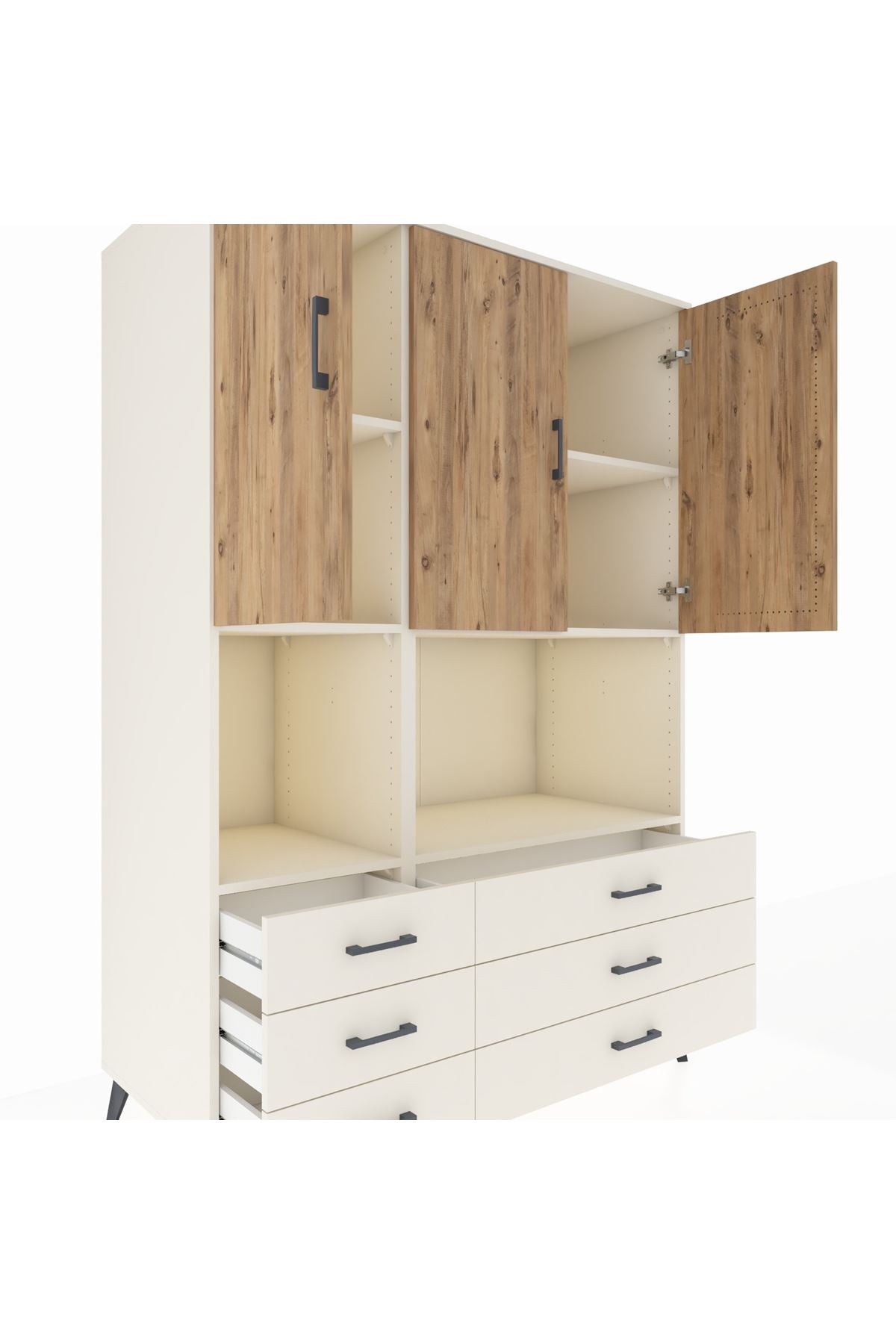 Kronos Dolap 6 Raflı 6 Çekmeceli 3 Kapaklı 132x59x195 Aytaşı-Çam/Aytaşı