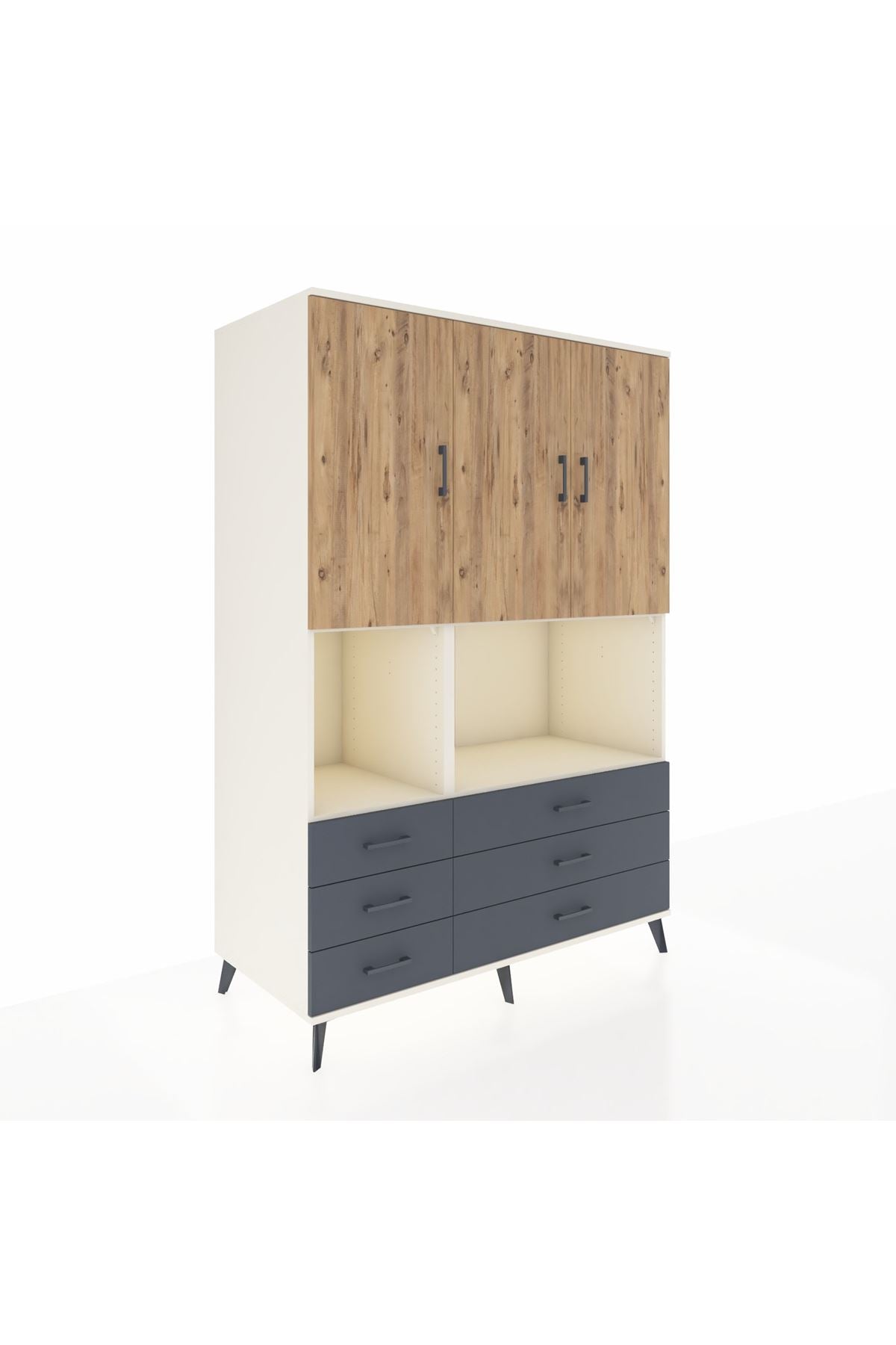 Kronos Dolap 6 Raflı 6 Çekmeceli 3 Kapaklı 132x59x195 Aytaşı-Çam/Antrasit