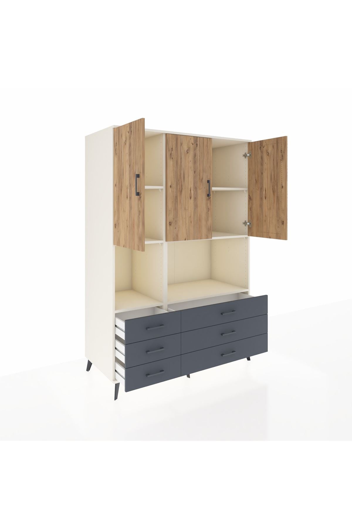 Kronos Dolap 6 Raflı 6 Çekmeceli 3 Kapaklı 132x59x195 Aytaşı-Çam/Antrasit