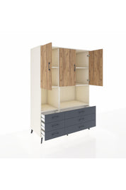 Kronos Dolap 6 Raflı 6 Çekmeceli 3 Kapaklı 132x59x195 Aytaşı-Çam/Antrasit