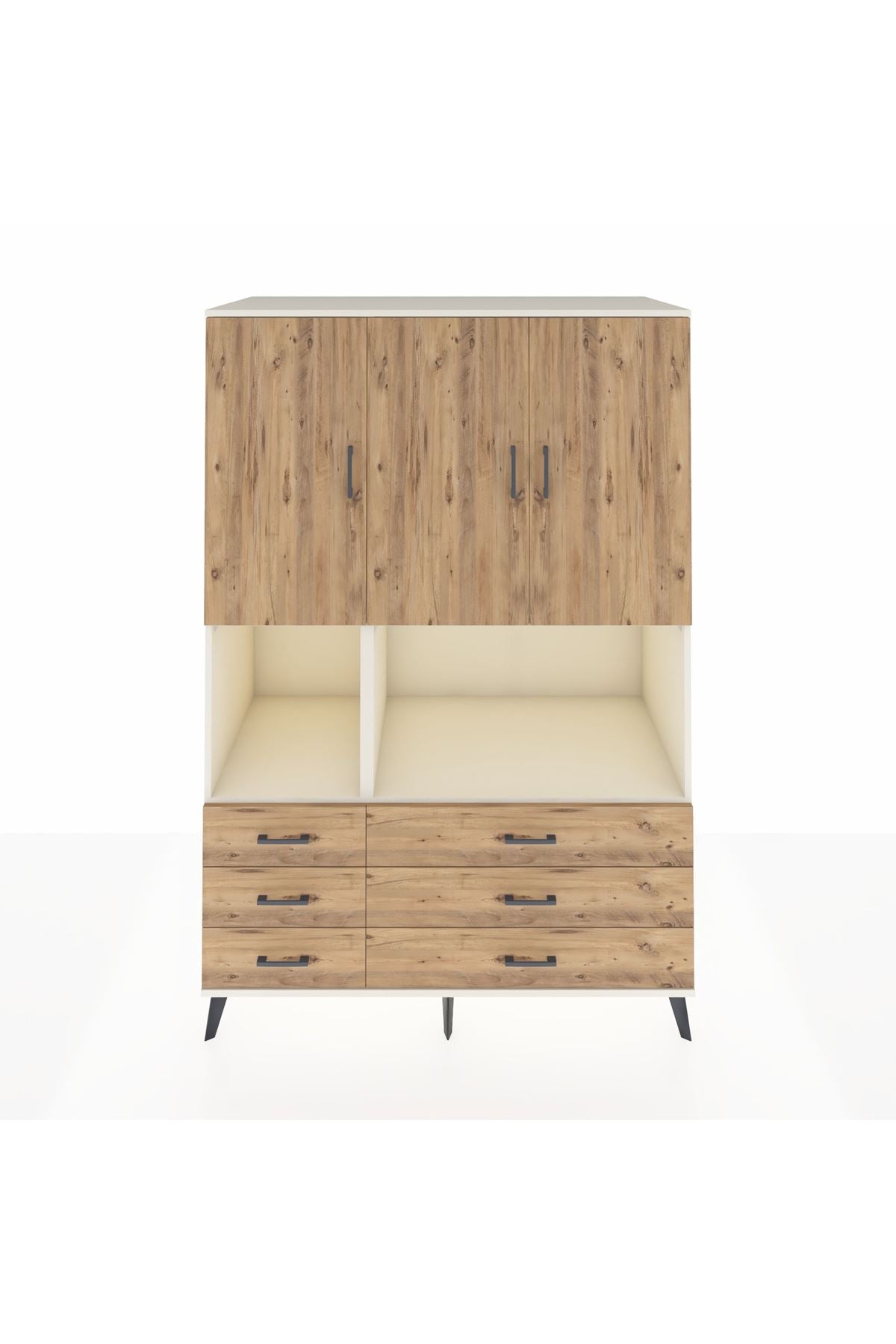 Kronos Dolap 6 Raflı 6 Çekmeceli 3 Kapaklı 132x59x195 Aytaşı-Çam/Çam